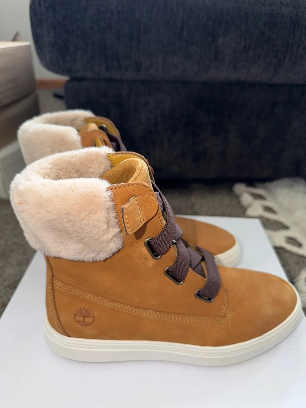 Timberland Tan Nubuck Shearling-Trim Lace-Up Boots